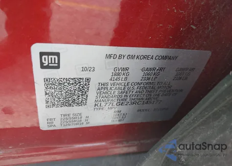 2024 Chevrolet Trax Fwd 1Rs z USA, uszkodzony, nr VIN KL77LGE23RC145177